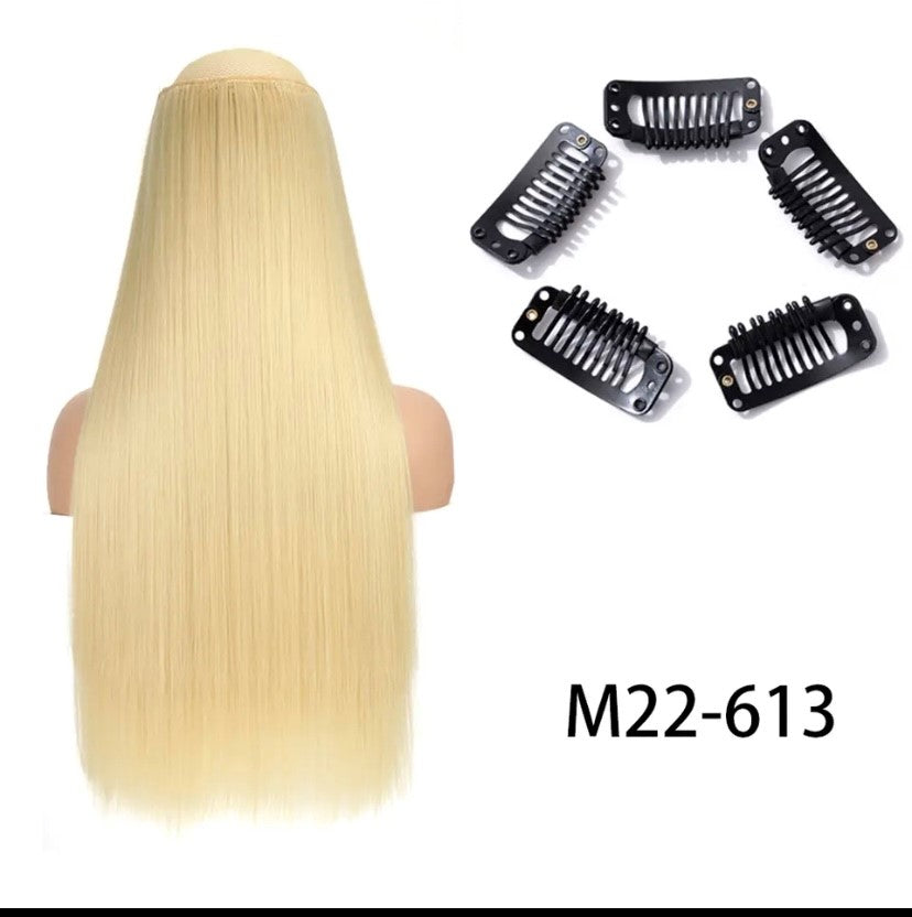 Synthetische Lange Gerade Clip In Einem Stück Haar Verlängerung 5 Clips Falsche Blonde Haar Braun Schwarz Wärme Beständig Gefälschte Haar