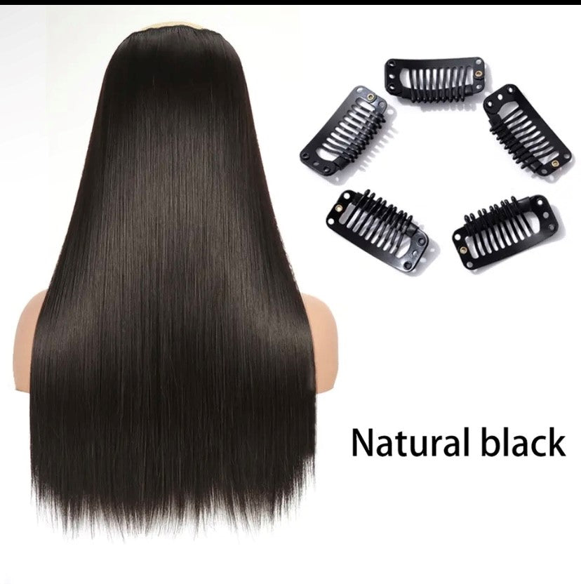 Synthetische Lange Gerade Clip In Einem Stück Haar Verlängerung 5 Clips Falsche Blonde Haar Braun Schwarz Wärme Beständig Gefälschte Haar