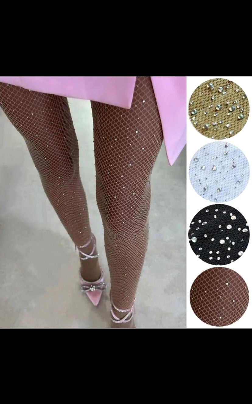 2024 Sommer Fisch netz Diamant Strumpfhosen für Frauen sexy Mode glänzende Netz Strumpfhosen weibliche schlanke Strass Mesh Nylon Strümpfe Strumpfhosen