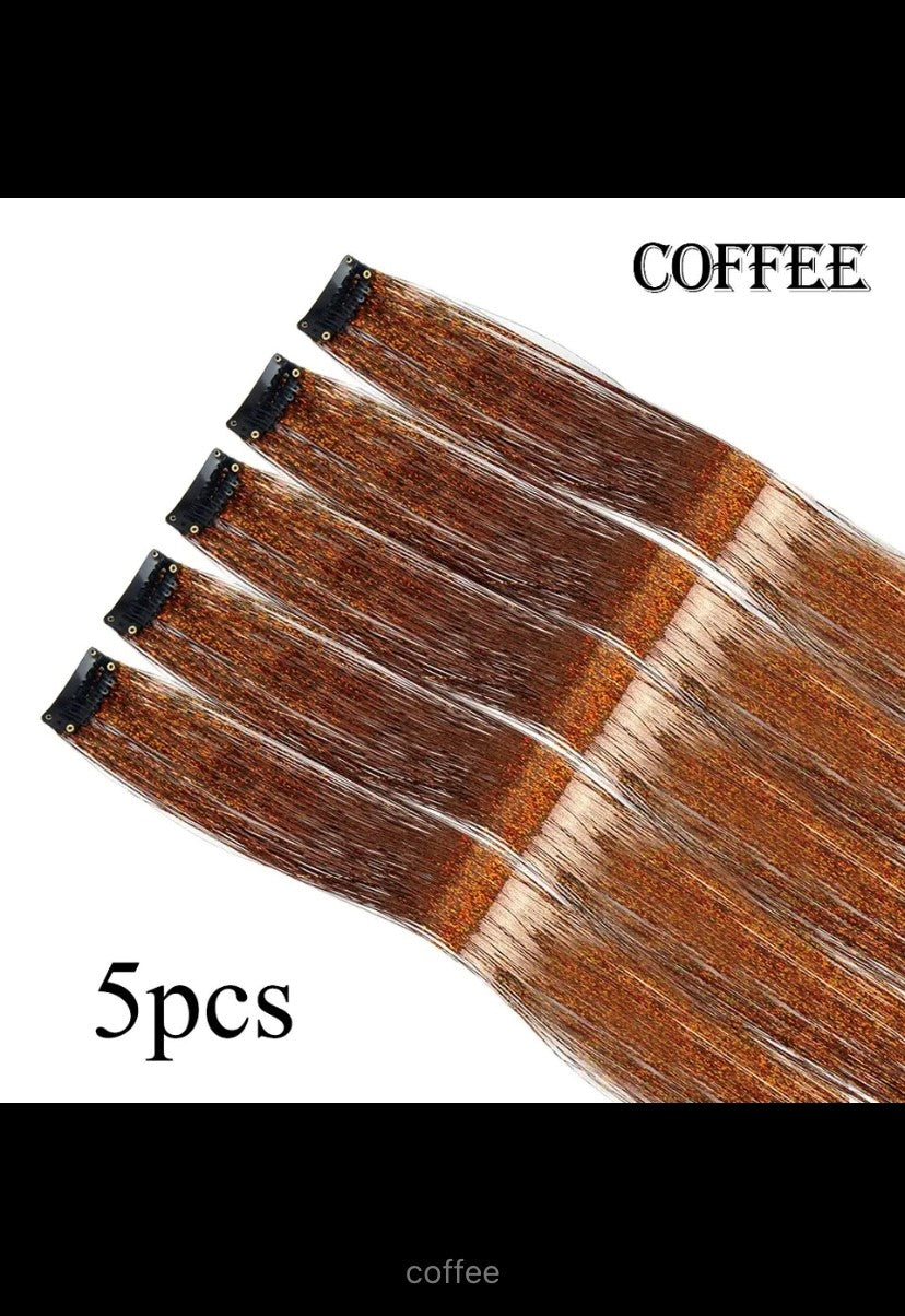 5pcs/pack sparkle hair extensions clip in rainbow shiny sparkle hair tinsel heat resistant sparkle hair extensions for braids