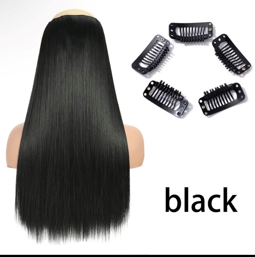 Synthetische Lange Gerade Clip In Einem Stück Haar Verlängerung 5 Clips Falsche Blonde Haar Braun Schwarz Wärme Beständig Gefälschte Haar