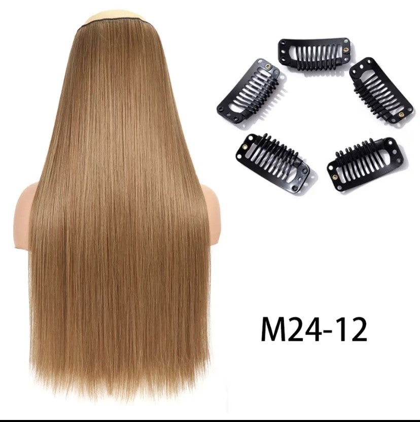 Synthetische Lange Gerade Clip In Einem Stück Haar Verlängerung 5 Clips Falsche Blonde Haar Braun Schwarz Wärme Beständig Gefälschte Haar
