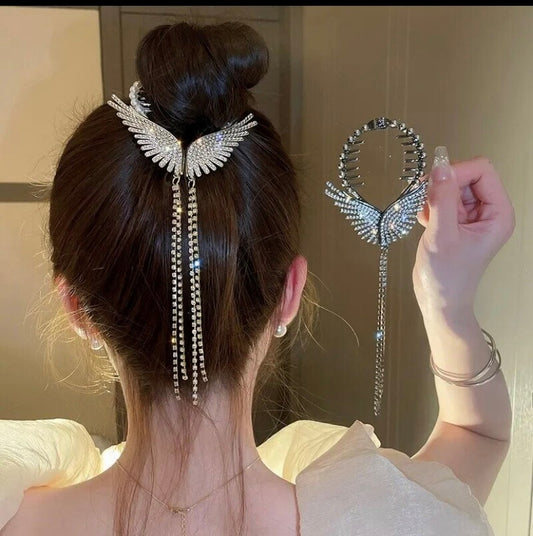 Imitation Pearl Rhinestone Tassel Chain, Angel Wings Hair Clip, Ponytail Buckle, Women's Hair Clips, Card Hair Accessories