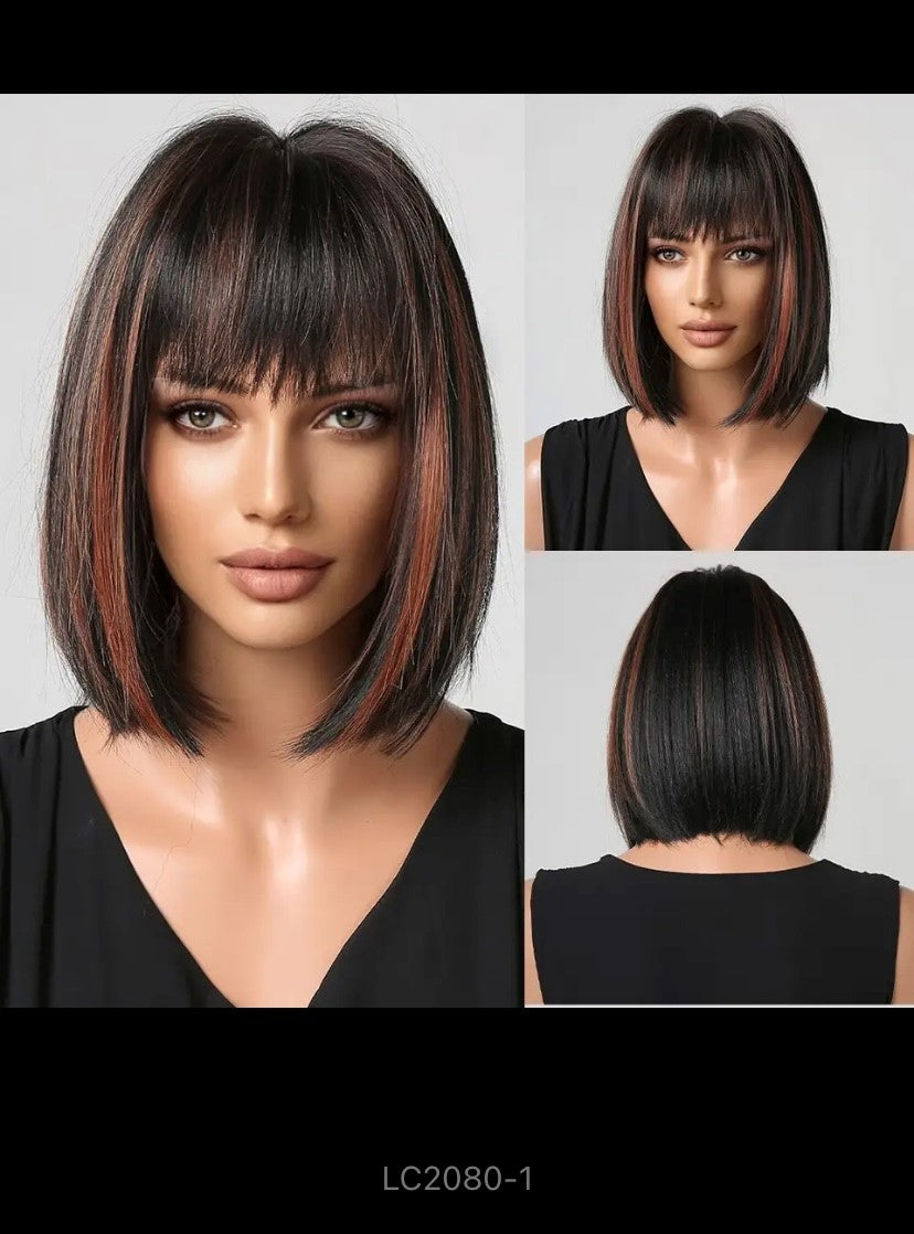 Honey brown short bob wig with breakout Heat resistant synthetic wig, elegant look