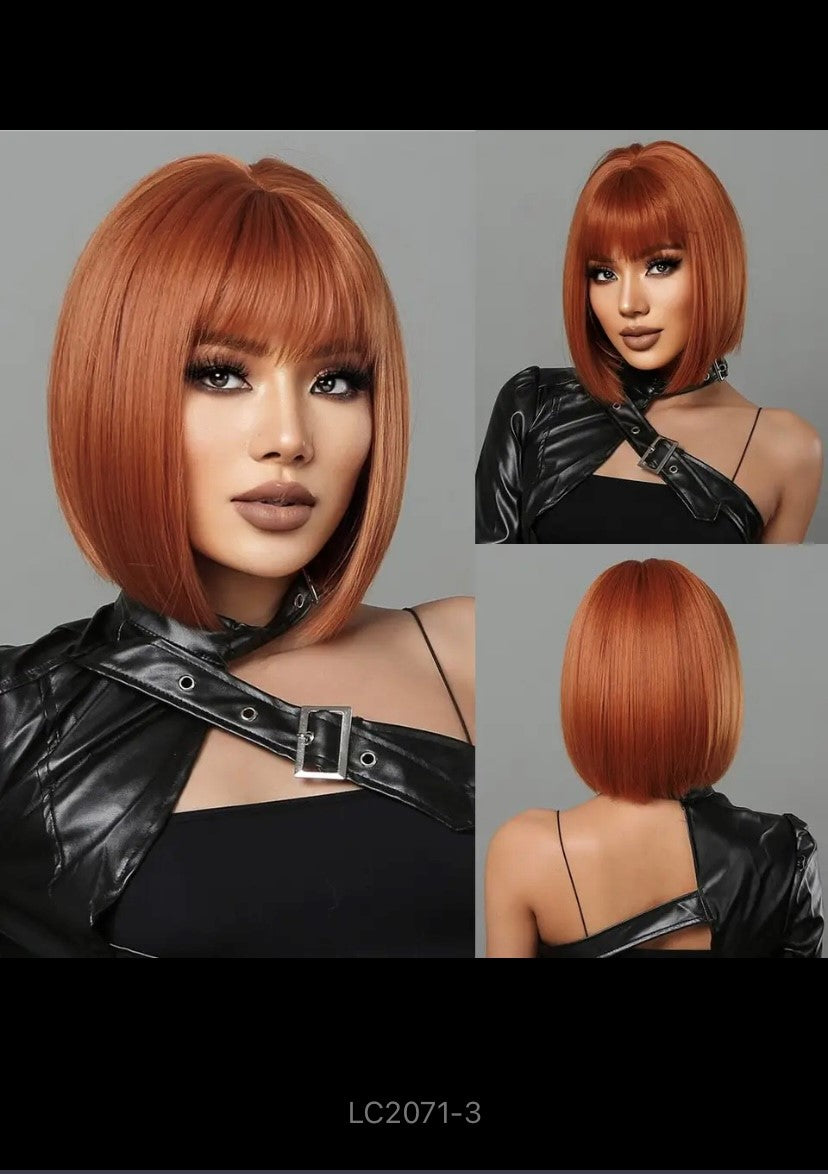 Honey brown short bob wig with breakout Heat resistant synthetic wig, elegant look