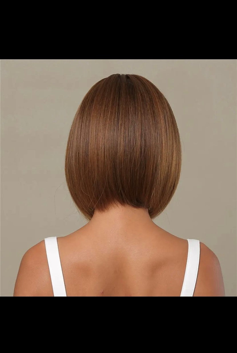 Honey brown short bob wig with breakout Heat resistant synthetic wig, elegant look