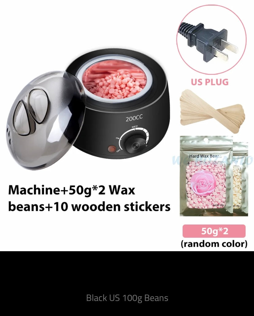 200cc Wax Warmer Hair Removal Machine for Hand Body Hair Removal Spa Paraffin Wax Pot + Wood Sticks + Wax Beans