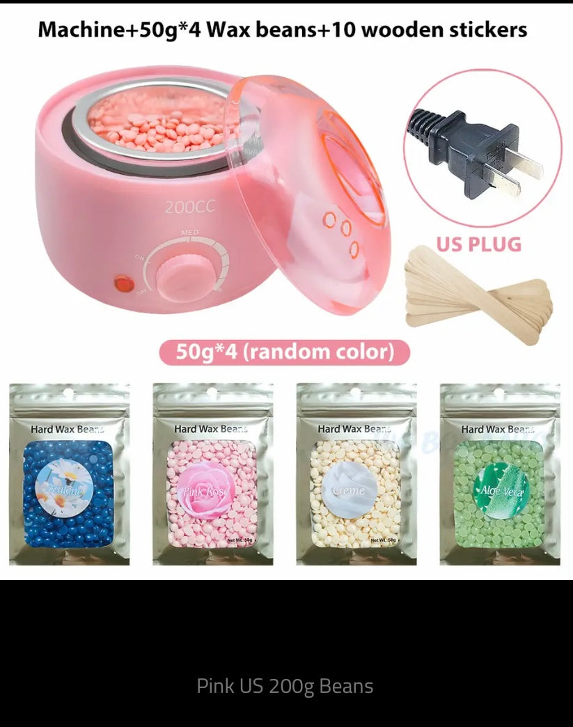 200cc Wax Warmer Hair Removal Machine for Hand Body Hair Removal Spa Paraffin Wax Pot + Wood Sticks + Wax Beans 