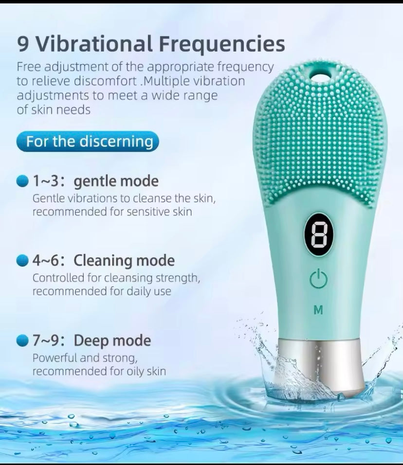 9 Gears Electric Sonic Skin Scrubber Rechargeable Silicone High Frequency Spinning Sonic Cleaner