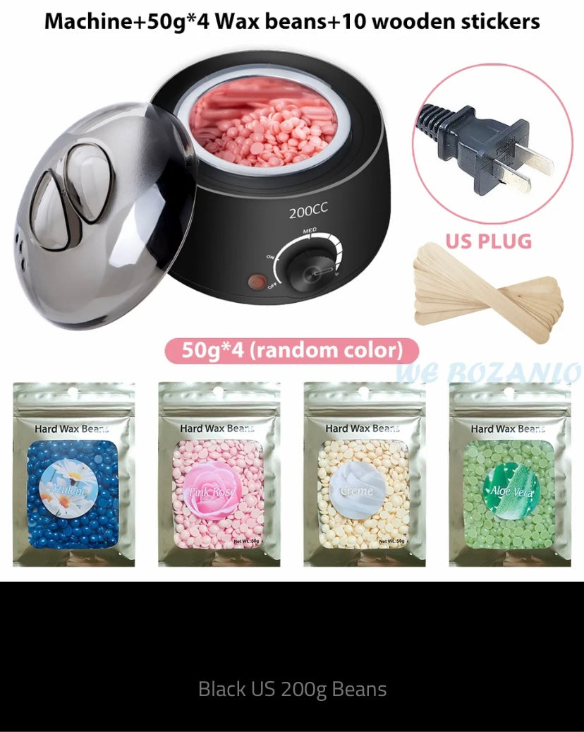 200cc Wax Warmer Hair Removal Machine for Hand Body Hair Removal Spa Paraffin Wax Pot + Wood Sticks + Wax Beans