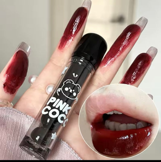 Highly pigmented red liquid lipstick, dark red, mirror brown lipstick, easy moistening with water, non-stick cup, lip cosmetics 