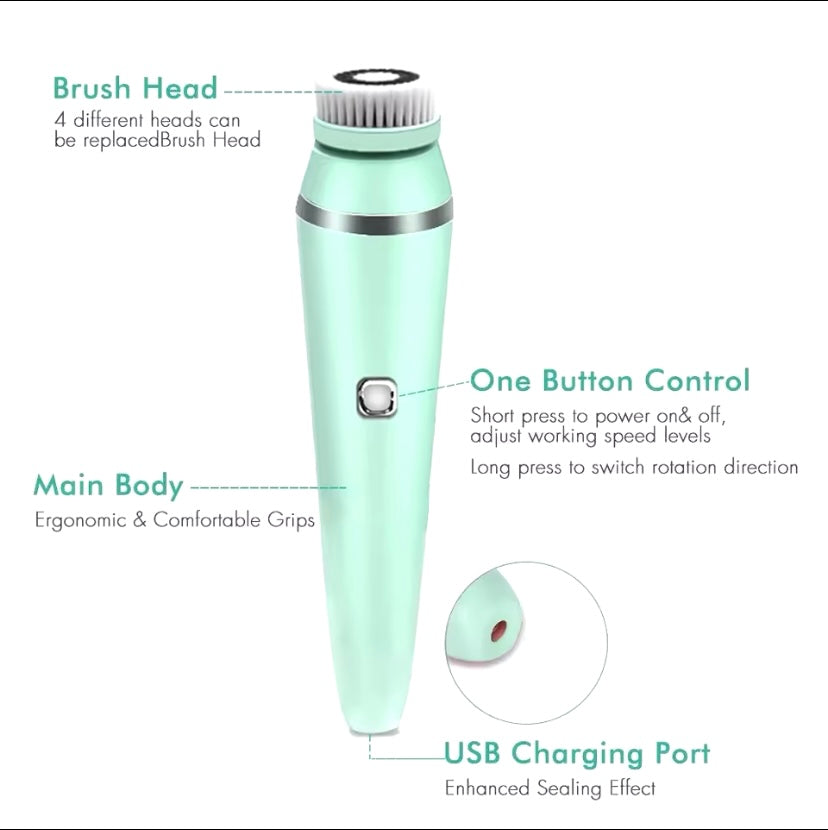 Wasserdichte elektrische Gesichtsreinigungsbürste, wiederaufladbares Gesichtsreinigungswerkzeug, Porenreiniger, Hautmaschine, Sonic Rotate 4 in 1