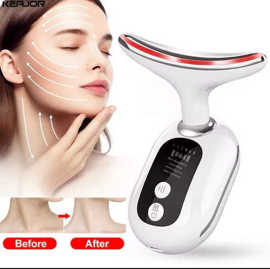 Microcurrent EMS Neck Massager, Face Lift Wrinkle Machine, Double Chin Remover, LED Photon Facial, Skin Tightening Massager 