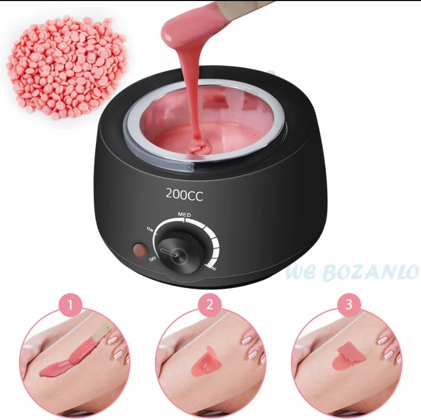 200cc Wax Warmer Hair Removal Machine for Hand Body Hair Removal Spa Paraffin Wax Pot + Wood Sticks + Wax Beans 