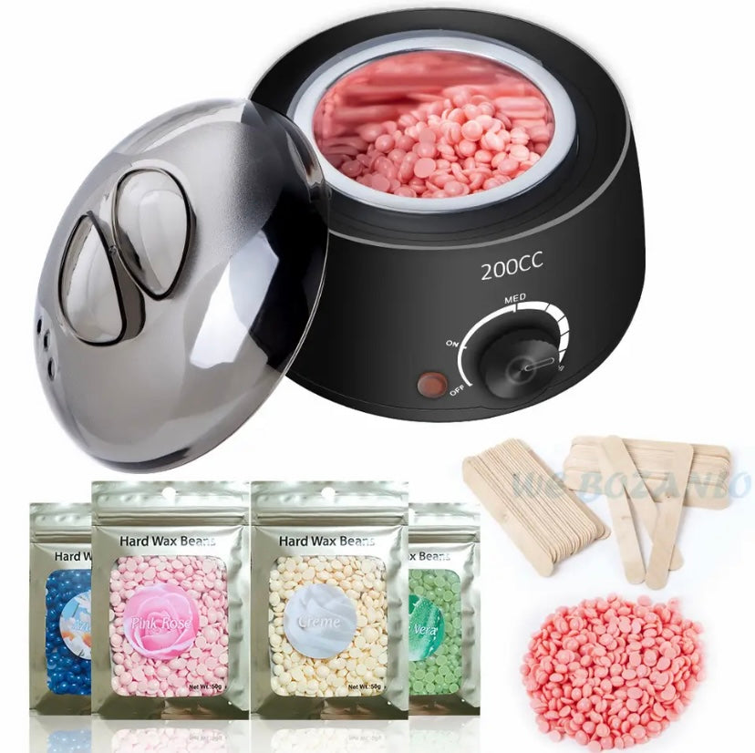 200cc Wax Warmer Hair Removal Machine for Hand Body Hair Removal Spa Paraffin Wax Pot + Wood Sticks + Wax Beans