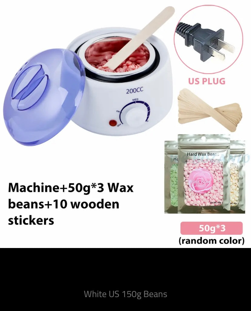 200cc Wax Warmer Hair Removal Machine for Hand Body Hair Removal Spa Paraffin Wax Pot + Wood Sticks + Wax Beans 