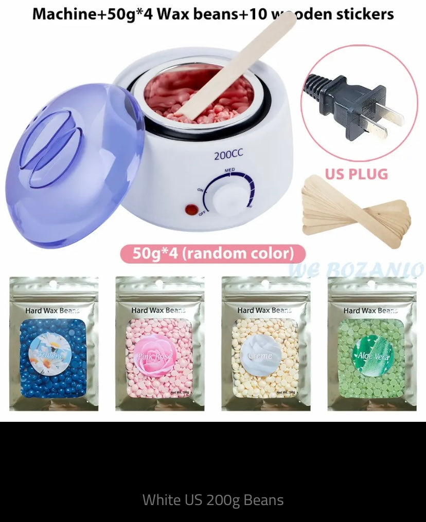 200cc Wax Warmer Hair Removal Machine for Hand Body Hair Removal Spa Paraffin Wax Pot + Wood Sticks + Wax Beans