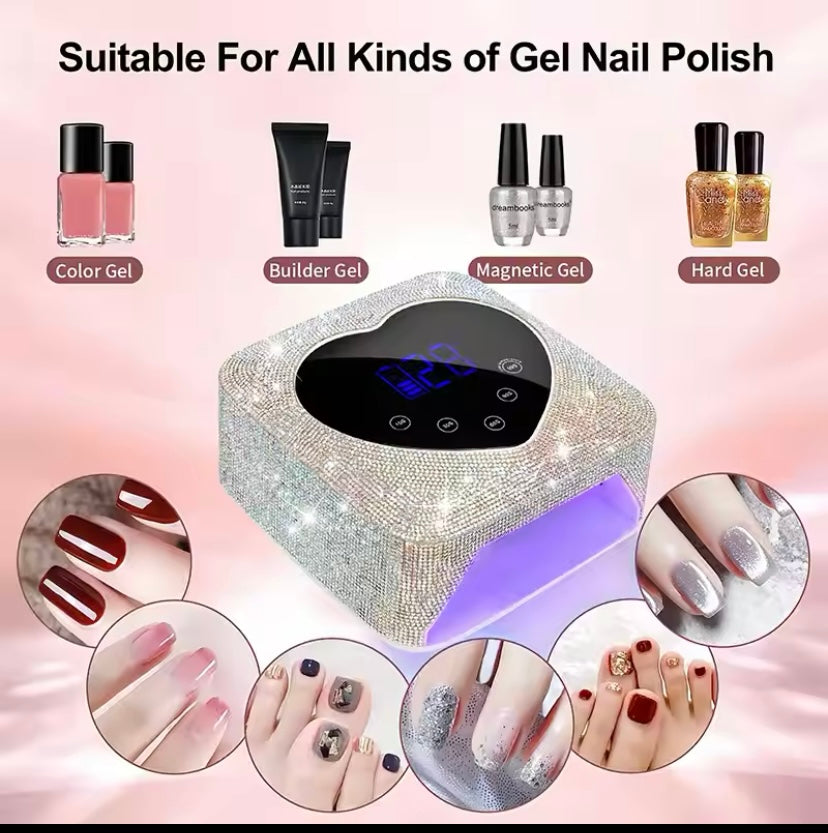 Rechargeable UV LED Nail Lamp, Wireless UV Light for Rhinestone Nails, Heart Shape, Manicure, Pedicure Machine, Nail Tools, 72W