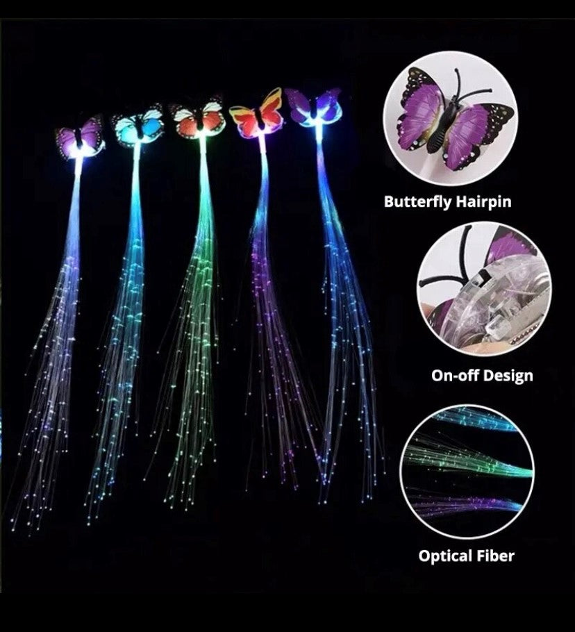 Colorful Luminous LED Butterfly Braids Glitter Fiber Optical Bar Party Prom Hair Band Hair Decoration Supplies